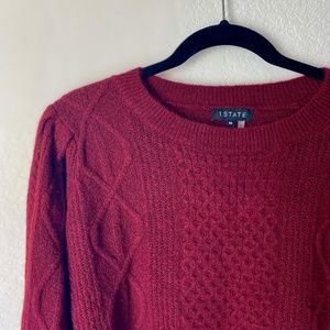 1.State burgundy cable knit sweater